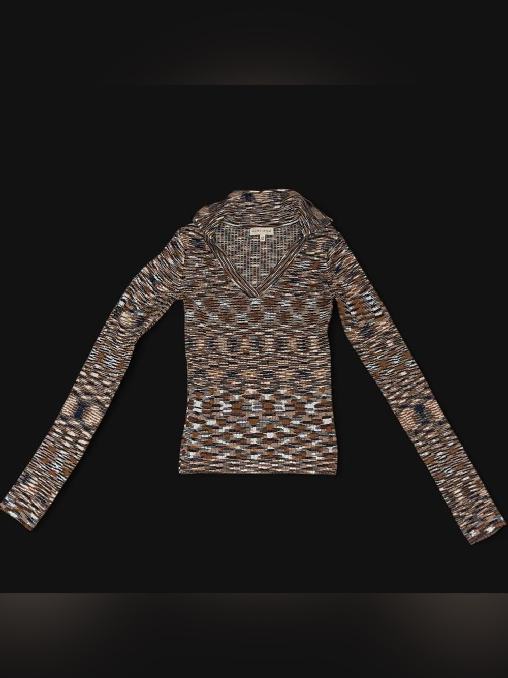 Gilded Intent Brown & Cream Patterned V-Neck Sweater